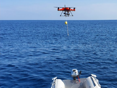 Small hydrophones are placed with the help of a drone.