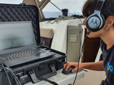 Underwater noise is monitored from the computer using headphones